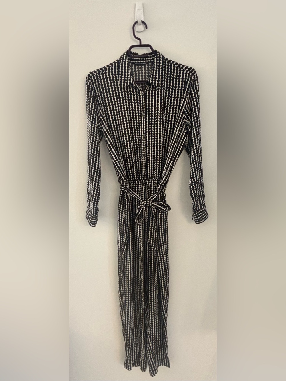 Marimekko Black & White Long-Sleeve Tie-Waist Maxi Dress
